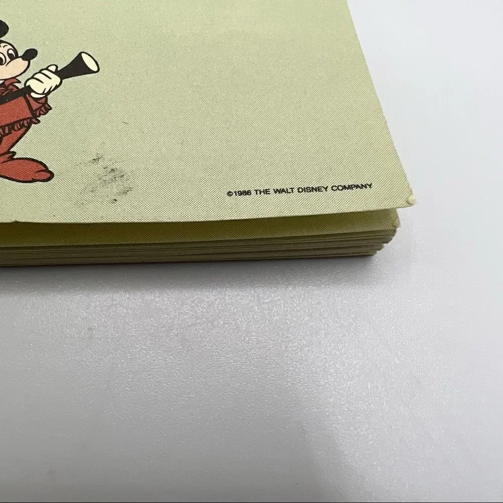 Vintage 1986 Disney Mickey Mouse Davy Crockett Notepad & Flower Market Postcard